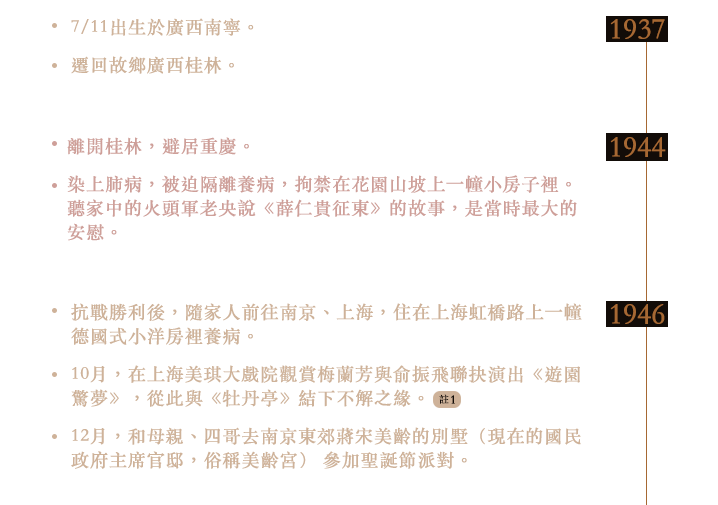 1937年~1946年白先勇的童年時代與牡丹亭的結緣