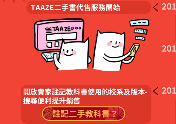 2010年9月TAAZE讀冊生活二手書代售服務開始,2011年7月開放賣家註記教科書使用的校系及版本,如何註記二手教科書